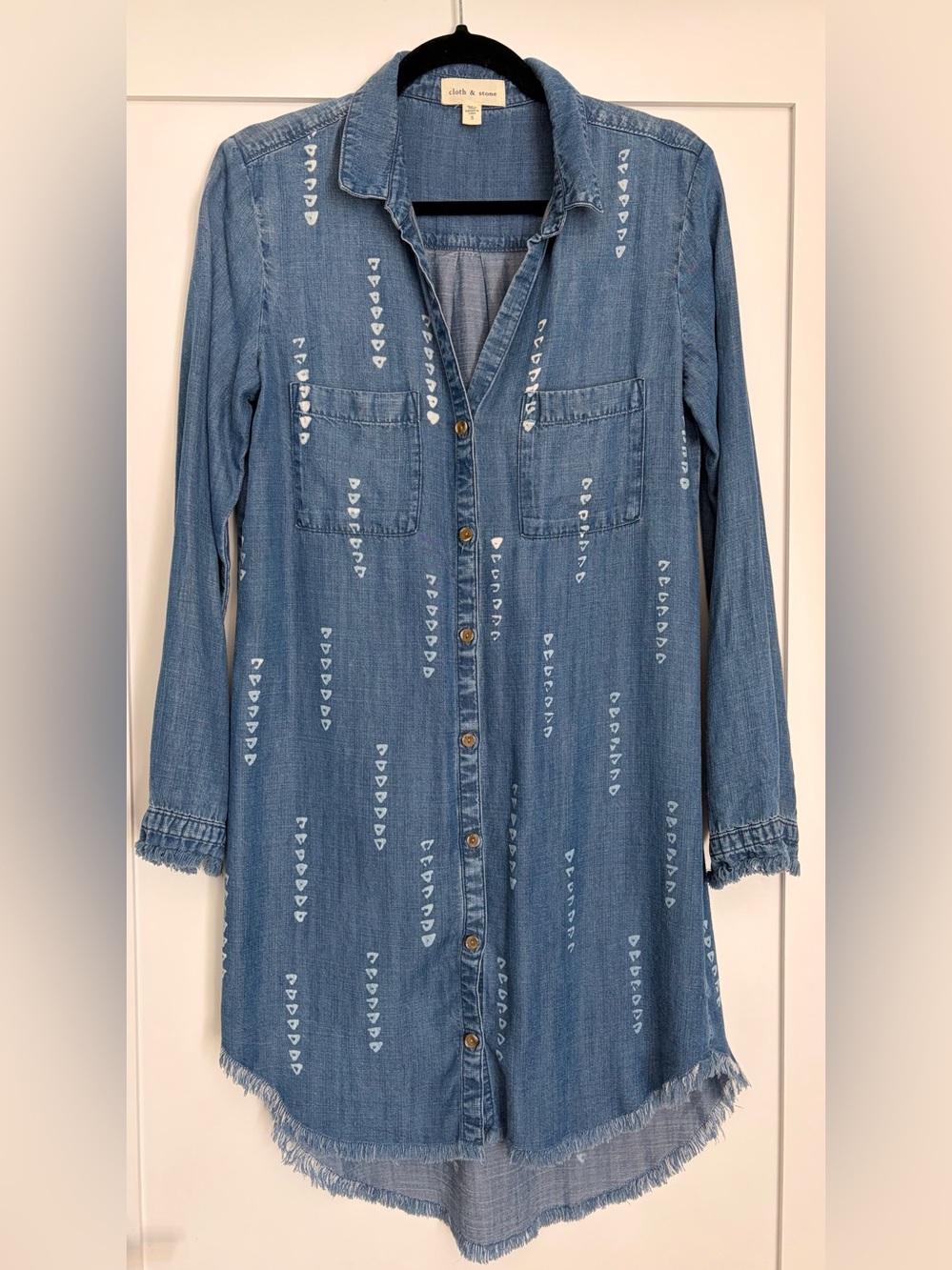 Cloth & Stone Anthropologie Batik Shirt Dress Chambray Tencel